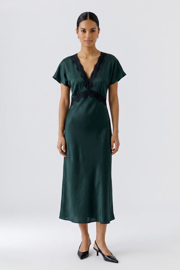 Satin Lace Maxi Dress