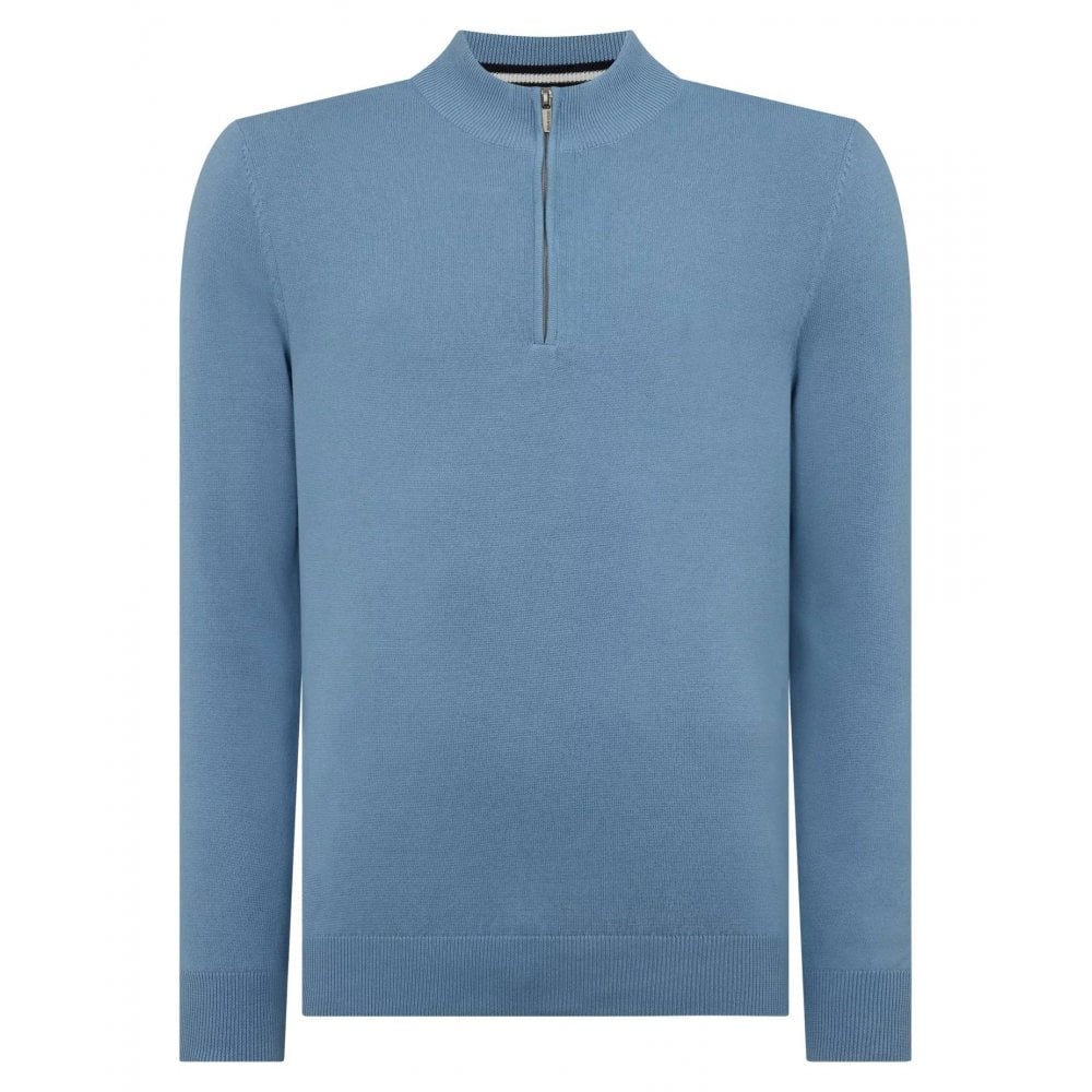 Tapered Fit Half Zip Cotton Sweater