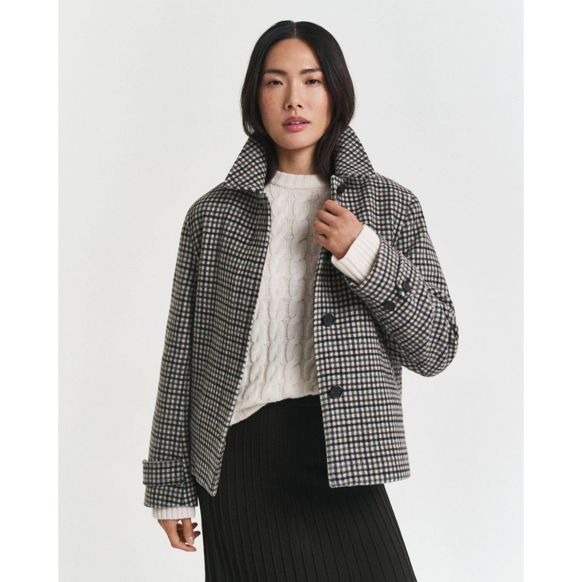 Short Checked Wool Blend Car Coat