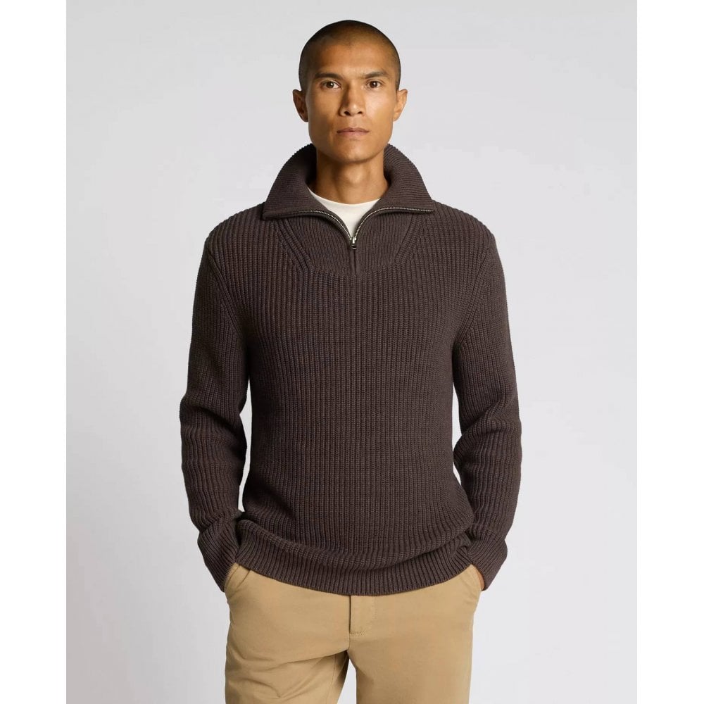 Cotton Funnel Neck Knit Sweater