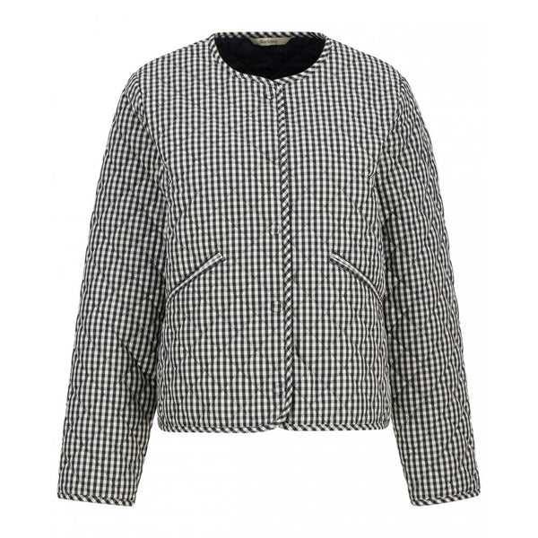 Cashel Gingham Collarless Quilted Jacket
