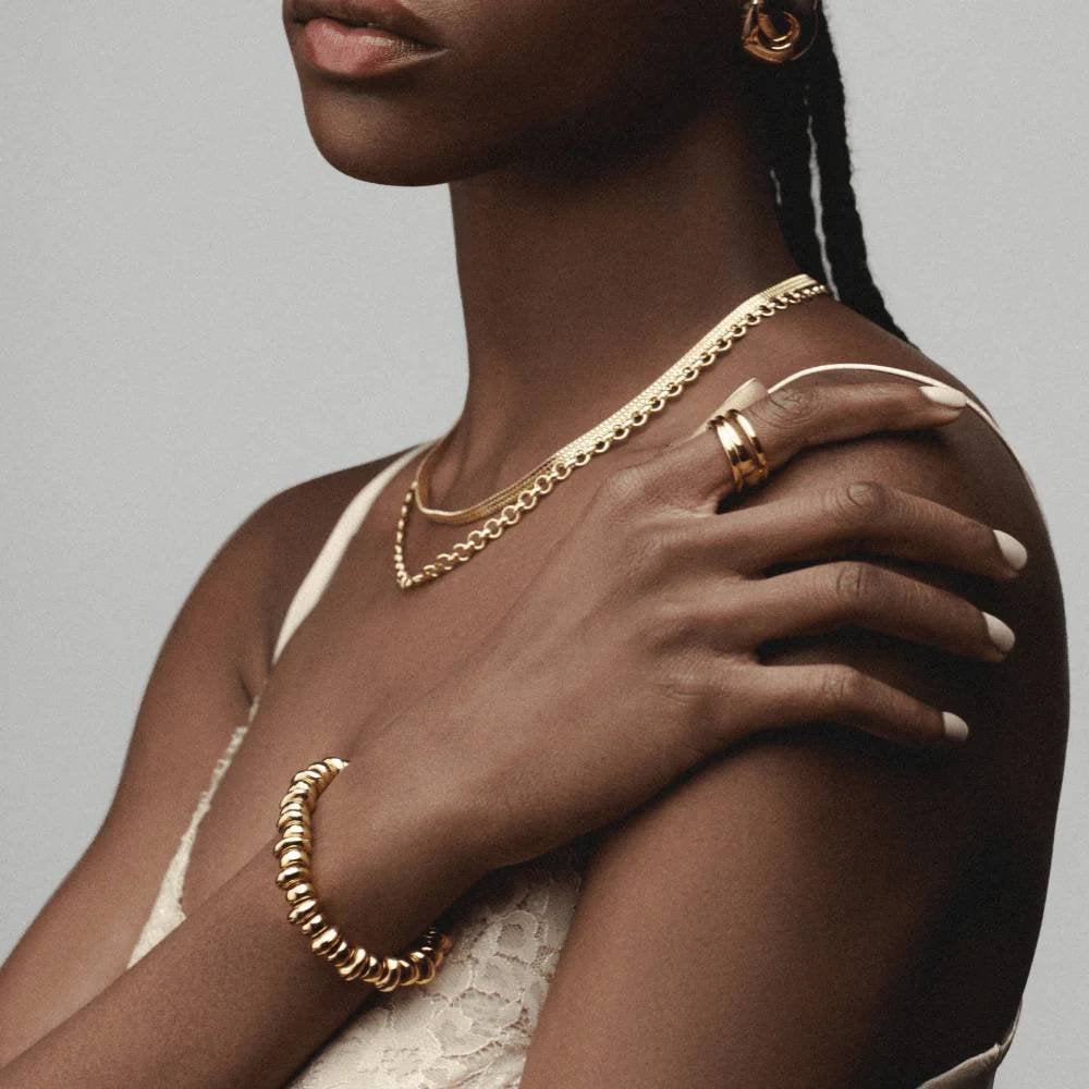 Polished Metal Nugget Stretch Bracelet